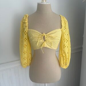 YELLOW EYELET/GINGHAM CROP TOP